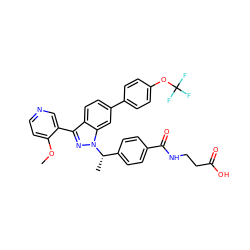 COc1ccncc1-c1nn([C@@H](C)c2ccc(C(=O)NCCC(=O)O)cc2)c2cc(-c3ccc(OC(F)(F)F)cc3)ccc12 ZINC000473088543