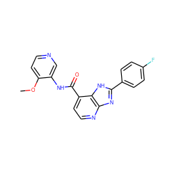 COc1ccncc1NC(=O)c1ccnc2nc(-c3ccc(F)cc3)[nH]c12 ZINC000084655536
