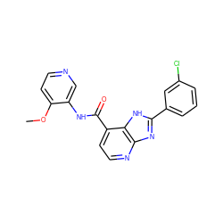 COc1ccncc1NC(=O)c1ccnc2nc(-c3cccc(Cl)c3)[nH]c12 ZINC000084652575