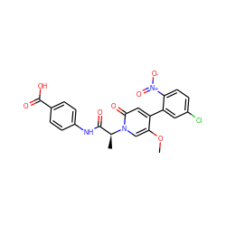 COc1cn([C@@H](C)C(=O)Nc2ccc(C(=O)O)cc2)c(=O)cc1-c1cc(Cl)ccc1[N+](=O)[O-] ZINC000220687788