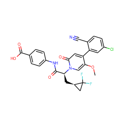 COc1cn([C@@H](C[C@@H]2CC2(F)F)C(=O)Nc2ccc(C(=O)O)cc2)c(=O)cc1-c1cc(Cl)ccc1C#N ZINC000220725806