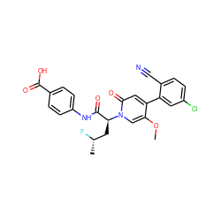 COc1cn([C@@H](C[C@H](C)F)C(=O)Nc2ccc(C(=O)O)cc2)c(=O)cc1-c1cc(Cl)ccc1C#N ZINC000220708010