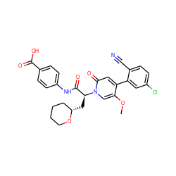 COc1cn([C@@H](C[C@H]2CCCCO2)C(=O)Nc2ccc(C(=O)O)cc2)c(=O)cc1-c1cc(Cl)ccc1C#N ZINC001772577776