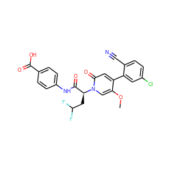 COc1cn([C@@H](CC(F)F)C(=O)Nc2ccc(C(=O)O)cc2)c(=O)cc1-c1cc(Cl)ccc1C#N ZINC001772612912