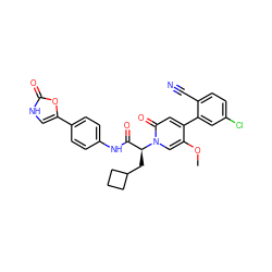 COc1cn([C@@H](CC2CCC2)C(=O)Nc2ccc(-c3c[nH]c(=O)o3)cc2)c(=O)cc1-c1cc(Cl)ccc1C#N ZINC001772639155