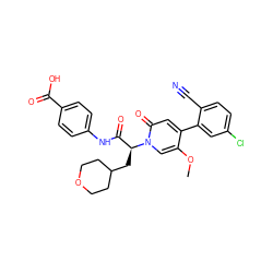 COc1cn([C@@H](CC2CCOCC2)C(=O)Nc2ccc(C(=O)O)cc2)c(=O)cc1-c1cc(Cl)ccc1C#N ZINC000220707692