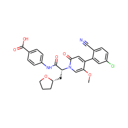 COc1cn([C@H](C[C@@H]2CCCO2)C(=O)Nc2ccc(C(=O)O)cc2)c(=O)cc1-c1cc(Cl)ccc1C#N ZINC001772616187