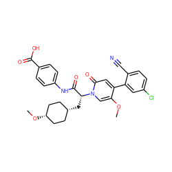 COc1cn([C@H](C[C@H]2CC[C@@H](OC)CC2)C(=O)Nc2ccc(C(=O)O)cc2)c(=O)cc1-c1cc(Cl)ccc1C#N ZINC001772608588