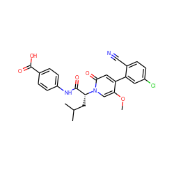 COc1cn([C@H](CC(C)C)C(=O)Nc2ccc(C(=O)O)cc2)c(=O)cc1-c1cc(Cl)ccc1C#N ZINC001772607138