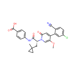 COc1cn([C@H](CC2(C)CC2)C(=O)Nc2ccc(C(=O)O)cc2)c(=O)cc1-c1cc(Cl)ccc1C#N ZINC001772625877