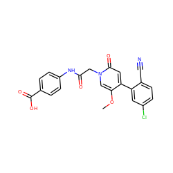 COc1cn(CC(=O)Nc2ccc(C(=O)O)cc2)c(=O)cc1-c1cc(Cl)ccc1C#N ZINC001772592703