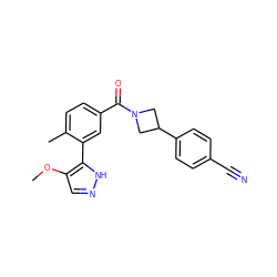 COc1cn[nH]c1-c1cc(C(=O)N2CC(c3ccc(C#N)cc3)C2)ccc1C ZINC000219060572