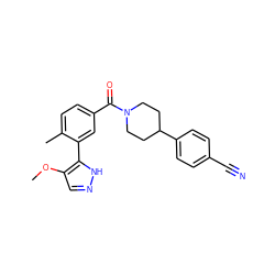 COc1cn[nH]c1-c1cc(C(=O)N2CCC(c3ccc(C#N)cc3)CC2)ccc1C ZINC000218992708