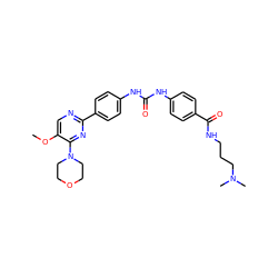 COc1cnc(-c2ccc(NC(=O)Nc3ccc(C(=O)NCCCN(C)C)cc3)cc2)nc1N1CCOCC1 ZINC000118213458