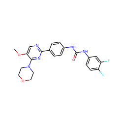 COc1cnc(-c2ccc(NC(=O)Nc3ccc(F)c(F)c3)cc2)nc1N1CCOCC1 ZINC000118175231