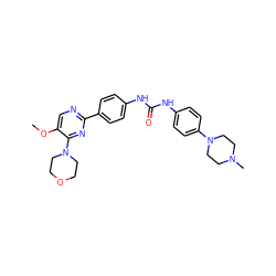 COc1cnc(-c2ccc(NC(=O)Nc3ccc(N4CCN(C)CC4)cc3)cc2)nc1N1CCOCC1 ZINC000118240292