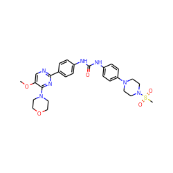 COc1cnc(-c2ccc(NC(=O)Nc3ccc(N4CCN(S(C)(=O)=O)CC4)cc3)cc2)nc1N1CCOCC1 ZINC000118173908