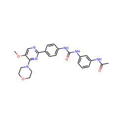 COc1cnc(-c2ccc(NC(=O)Nc3cccc(NC(C)=O)c3)cc2)nc1N1CCOCC1 ZINC000118174979