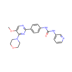 COc1cnc(-c2ccc(NC(=O)Nc3cccnc3)cc2)nc1N1CCOCC1 ZINC000118300760