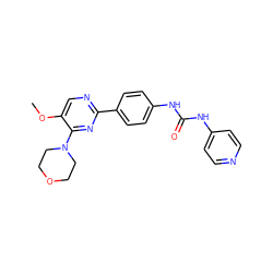 COc1cnc(-c2ccc(NC(=O)Nc3ccncc3)cc2)nc1N1CCOCC1 ZINC000198440130