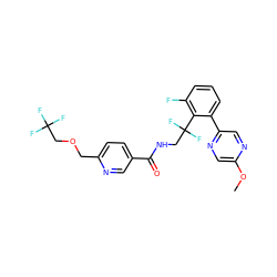 COc1cnc(-c2cccc(F)c2C(F)(F)CNC(=O)c2ccc(COCC(F)(F)F)nc2)cn1 ZINC000095563148