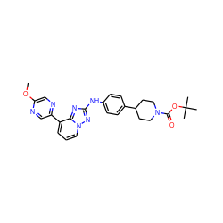 COc1cnc(-c2cccn3nc(Nc4ccc(C5CCN(C(=O)OC(C)(C)C)CC5)cc4)nc23)cn1 ZINC000096169789