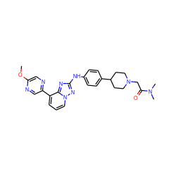 COc1cnc(-c2cccn3nc(Nc4ccc(C5CCN(CC(=O)N(C)C)CC5)cc4)nc23)cn1 ZINC000096169791