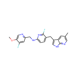 COc1cnc(CNc2ccc(Cc3c[nH]c4ncc(C)cc34)c(F)n2)cc1F ZINC000146231839