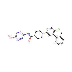 COc1cnc(NC(=O)C2CCN(c3cc(-c4ncccc4C)c(Cl)cn3)CC2)cn1 ZINC000146865887