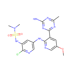 COc1cnc(Nc2cnc(Cl)c(NS(=O)(=O)N(C)C)c2)c(-c2nc(C)nc(N)n2)c1 ZINC000095559953