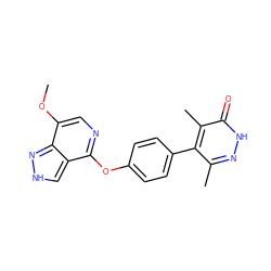 COc1cnc(Oc2ccc(-c3c(C)n[nH]c(=O)c3C)cc2)c2c[nH]nc12 ZINC000169705965