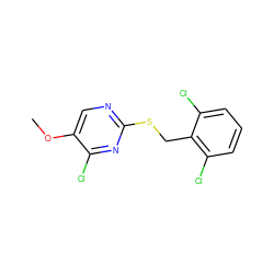 COc1cnc(SCc2c(Cl)cccc2Cl)nc1Cl ZINC000001391936