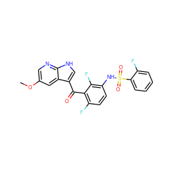 COc1cnc2[nH]cc(C(=O)c3c(F)ccc(NS(=O)(=O)c4ccccc4F)c3F)c2c1 ZINC000113507346