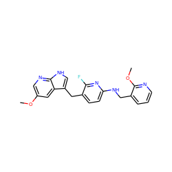 COc1cnc2[nH]cc(Cc3ccc(NCc4cccnc4OC)nc3F)c2c1 ZINC000117426956