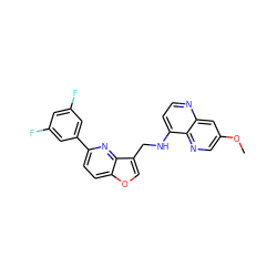 COc1cnc2c(NCc3coc4ccc(-c5cc(F)cc(F)c5)nc34)ccnc2c1 ZINC000139977053