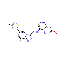 COc1cnc2c(NCc3nnc4c(F)cc(-c5cc(C)ns5)cn34)ccnc2c1 ZINC000167689225