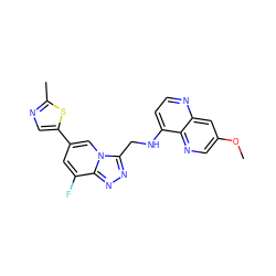 COc1cnc2c(NCc3nnc4c(F)cc(-c5cnc(C)s5)cn34)ccnc2c1 ZINC000166084353