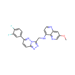 COc1cnc2c(NCc3nnc4ccc(-c5ccc(F)c(F)c5)nn34)ccnc2c1 ZINC000045245092