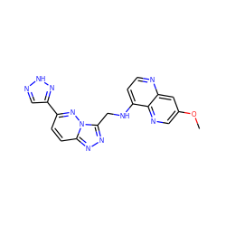 COc1cnc2c(NCc3nnc4ccc(-c5cn[nH]n5)nn34)ccnc2c1 ZINC000200457015