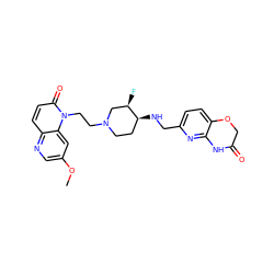 COc1cnc2ccc(=O)n(CCN3CC[C@H](NCc4ccc5c(n4)NC(=O)CO5)[C@H](F)C3)c2c1 ZINC000169354099