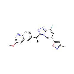 COc1cnc2ccc([C@H](C)c3nnc4c(F)cc(-c5cc(C)no5)cn34)cc2c1 ZINC000144486966