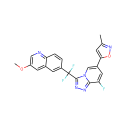 COc1cnc2ccc(C(F)(F)c3nnc4c(F)cc(-c5cc(C)no5)cn34)cc2c1 ZINC000144528705