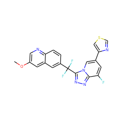 COc1cnc2ccc(C(F)(F)c3nnc4c(F)cc(-c5cscn5)cn34)cc2c1 ZINC000144529348