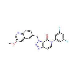 COc1cnc2ccc(Cn3nnc4ccn(-c5cc(F)cc(F)c5)c(=O)c43)cc2c1 ZINC000084653000