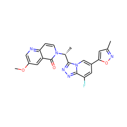 COc1cnc2ccn([C@H](C)c3nnc4c(F)cc(-c5cc(C)no5)cn34)c(=O)c2c1 ZINC000139668583