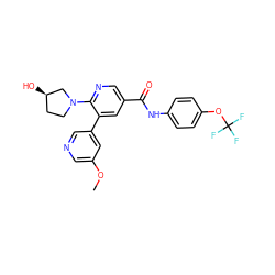 COc1cncc(-c2cc(C(=O)Nc3ccc(OC(F)(F)F)cc3)cnc2N2CC[C@@H](O)C2)c1 ZINC001772608785