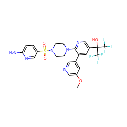 COc1cncc(-c2cc(C(O)(C(F)(F)F)C(F)(F)F)cnc2N2CCN(S(=O)(=O)c3ccc(N)nc3)CC2)c1 ZINC000299830040