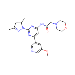 COc1cncc(-c2cc(NC(=O)CN3CCOCC3)nc(-n3nc(C)cc3C)n2)c1 ZINC000045484946