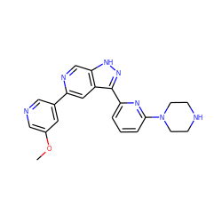 COc1cncc(-c2cc3c(-c4cccc(N5CCNCC5)n4)n[nH]c3cn2)c1 ZINC000205253283