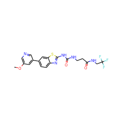 COc1cncc(-c2ccc3nc(NC(=O)NCCC(=O)NCC(F)(F)F)sc3c2)c1 ZINC000299830351